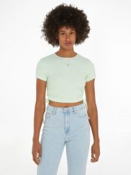 TOMMY JEANS Koszulka w kolorze miętowym rozmiar: M. Zielone bluzki damskie Tommy Jeans, m, bez wzorów, z jeansu, bez kołnierzyka, bez ramiączek. Za 149.31 zł.