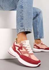 Bordowe Sneakersy Sznurowane Ozdobione Wstawkami z Materiału Eanfla. Czerwone obuwie sportowe damskie Renee, bez zapięcia. Za 49.99 zł.
