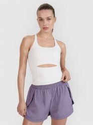 4F Top treningowy slim szybkoschnący damski 4F x Anna Lewandowska - biały L. Białe koszulki sportowe damskie 4F, l, bez wzorów, z dzianiny, bez ramiączek, na fitness i siłownię. Za 99.99 zł.