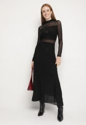 Czarna Siateczkowa Sukienka Rozkloszowana Longsleeve z Domieszką Wiskozy Eprela. Czarne sukienki damskie Born2be, bez wzorów, z wiskozy, klasyczne, bez ramiączek. Za 159.99 zł.