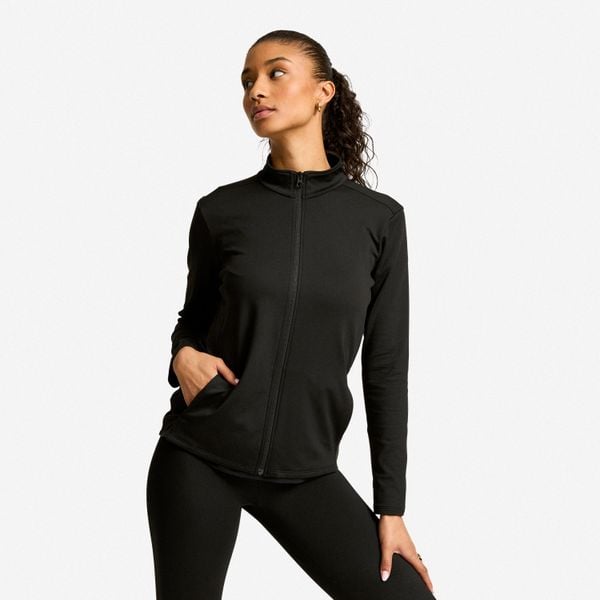 Bluza sportowa damska Domyos. Czarne bluzy damskie Decathlon, na zimę, xl, bez wzorów, z materiału, bez kaptura. Za 49.99 zł.
