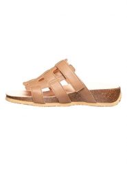 Think! Skórzane klapki "Mizzi" w kolorze beżowym rozmiar: 39. Brązowe klapki damskie Think!, bez wzorów, z otwartym noskiem, bez obcasa, bez zapięcia. Za 207.40 zł.