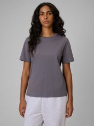 4F T-shirt regular gładki damski - szary XS. Szare t-shirty damskie 4F, xs, bez wzorów, z materiału, bez kołnierzyka. Za 79.99 zł.