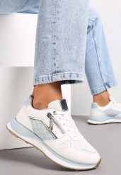 Niebieskie Sneakersy z Suwakiem i Metaliczną Wstawką Jolei. Niebieskie obuwie sportowe damskie Renee, z jeansu, bez zapięcia. Za 69.99 zł.