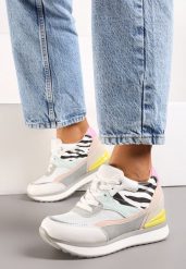 Białe Sneakersy z Kolorowymi Wstawkami na Ukrytym Koturnie Eirlys. Szare obuwie sportowe damskie Born2be, bez zapięcia. Za 139.99 zł.