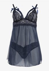 Granatowa Koronkowa Koszula Nocna na Regulowanych Ramiączkach z Majtkami Dines. Niebieskie koszule nocne i halki Born2be, bez wzorów, z koronki, bez ramiączek. Za 34.99 zł.