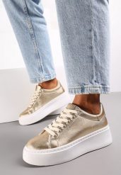 Złote Sneakersy na Grubej Podeszwie Cernanda. Żółte obuwie sportowe damskie Renee, bez zapięcia. Za 69.99 zł.