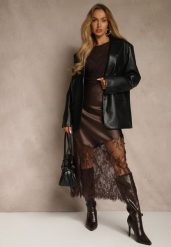 Brązowa Koktajlowa Spódnica z Satyny z Koronką Avelori. Brązowe spódnice damskie Renee, l, bez wzorów, z koronki, maxi. Za 99.99 zł.