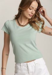 Miętowy T-shirt Mirasura. Zielone t-shirty damskie Renee, xl, bez wzorów, z dzianiny, bez kołnierzyka. Za 24.99 zł.