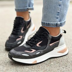 Czarne sneakersy półbuty damskie Vinceza 10728 Bk/pn. Czarne obuwie sportowe damskie VINCEZA, ze skóry, bez zapięcia. Za 149.00 zł.