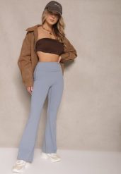 Jasnoniebieskie Legginsy Dzwony High Waist Korivienne. Niebieskie legginsy damskie Renee, l, bez wzorów, z jeansu. Za 44.99 zł.