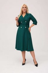Elegancka żakietowa sukienka Marietta w kolorze butelkowej zieleni XXL OVERSIZE. Zielone sukienki damskie Moda Size Plus Iwanek, bez wzorów, z elastanu, biznesowe, bez ramiączek. Za 325.00 zł.