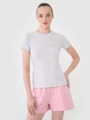 4F T-shirt slim gładki damski - szary M. Szare t-shirty damskie 4F, m, bez wzorów, z bawełny, bez kołnierzyka. Za 39.99 zł.