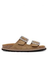 Pollini Klapki SA28373G0MTF0209 Khaki. Brązowe klapki damskie Pollini, bez wzorów, ze skóry, bez obcasa, bez zapięcia. Za 609.99 zł.