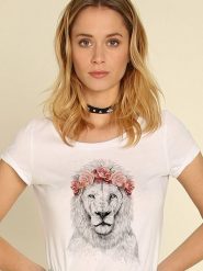 WOOOP Koszulka "Festival Lion Spring" w kolorze białym rozmiar: XXL. Białe bluzki damskie Wooop, xxl, bez wzorów, z bawełny, bez kołnierzyka, bez ramiączek. Za 43.88 zł.