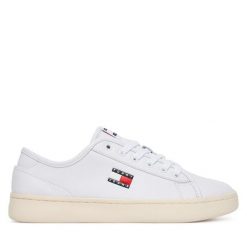 Tenisówki Tommy Jeans. Białe trampki damskie Tommy Jeans, bez wzorów, z jeansu, bez zapięcia. Za 259.99 zł.