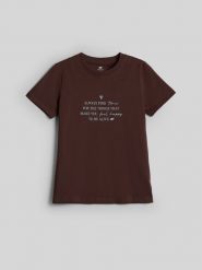 4F T-shirt regular z nadrukiem damski - brązowy XL. Brązowe t-shirty damskie 4F, m, bez wzorów, z bawełny, bez kołnierzyka. Za 69.99 zł.