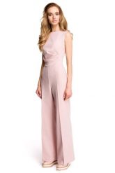 Elegancki Kombinezon z Szerokimi Nogawkami - Pudrowy. Czarne kombinezony damskie MOE, l, bez wzorów, z elastanu, eleganckie, bez kołnierzyka, bez ramiączek. Za 263.90 zł.