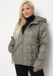Jasnozielona Pikowana Kurtka Wiatrówka z Kapturem i Wsuwanymi Kieszeniami Dairel. Zielone kurtki damskie Born2be, xl, bez wzorów, z materiału, z kapturem. Za 229.99 zł.