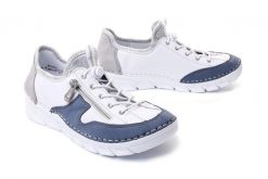 RIEKER SNEAKER 55064-80 white combination, pólbuty sportowe damskie. Białe półbuty damskie Rieker, bez wzorów, z gumy, bez obcasa, bez zapięcia. Za 349.90 zł.