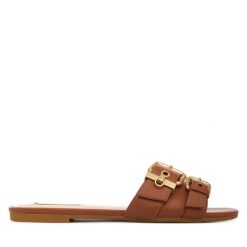 Klapki Liu Jo. Brązowe klapki damskie Liu Jo, bez wzorów, bez obcasa, bez zapięcia. Za 519.99 zł.