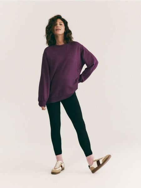 Bawełniana bluza - fioletowy. Fioletowe bluzy damskie Reserved, l, bez wzorów, z bawełny, bez kaptura. Za 149.99 zł.