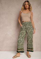 Zielone Szerokie Spodnie Culottes z Bawełny w Ornamentalny Print Lisanella. Zielone spodnie materiałowe damskie Renee, bez wzorów, z bawełny. Za 29.99 zł.