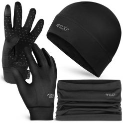 Zestaw termiczny unisex - czapka, komin i rękawiczki 4FIZJO. Czarne czapki damskie 4FIZJO, na zimę, bez wzorów. Za 99.99 zł.