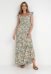 Miętowa Sukienka Euphora. Zielone sukienki damskie Born2be, z aplikacjami, eleganckie, bez ramiączek. Za 129.99 zł.
