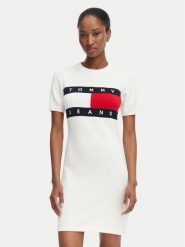 Tommy Jeans Sukienka codzienna Flag DW0DW22853 Biały Slim Fit. Białe sukienki damskie Tommy Jeans, bez wzorów, z bawełny, bez ramiączek. Za 449.99 zł.