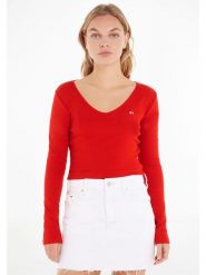 TOMMY JEANS Koszulka w kolorze czerwonym rozmiar: M. Czerwone bluzki damskie Tommy Jeans, m, bez wzorów, z bawełny, bez kołnierzyka, bez ramiączek. Za 105.38 zł.