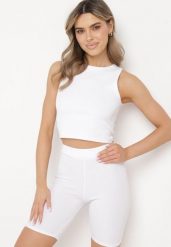 Białe Szorty Kolarki z Prążkowanego Materiału Adrase. Białe szorty damskie Born2be, bez wzorów, prążkowane. Za 29.99 zł.