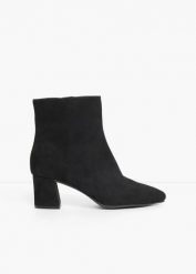 Botki na obcasie klockowym. Czarne botki damskie bonprix, eleganckie, bez obcasa, na obcasie, bez zapięcia. Za 169.99 zł.