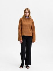 SELECTED FEMME Sweter "Fry" w kolorze karmelowym rozmiar: XL. Brązowe swetry klasyczne damskie Selected Femme, xl, z wełny, bez kołnierzyka. Za 95.01 zł.