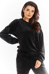 Czarna Welurowa Bluza z Logowaną Taśmą. Czarne bluzy damskie Awama, l, bez wzorów, z materiału, bez kaptura. Za 209.90 zł.