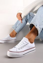 Białe Klasyczne Trampki Przed Kostkę Xarosa. Białe trampki damskie Renee, bez wzorów, z jeansu, przed kostkę, bez zapięcia. Za 44.99 zł.