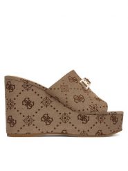 Guess Klapki FLJEVZ FAL04 Beżowy jasny. Brązowe klapki damskie Guess, z aplikacjami, z materiału, bez obcasa, bez zapięcia. Za 549.99 zł.