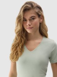 4F T-shirt gładki z bawełną organiczną damski - zielony XS. Zielone t-shirty damskie 4F, xs, bez wzorów, z bawełny, bez kołnierzyka. W wyprzedaży za 29.99 zł.