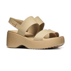 Damskie sandały Crocs Brooklyn Sky Sandal 212250-2NB. Brązowe sandały damskie Crocs, bez wzorów, z materiału, z okrągłym noskiem, bez obcasa, bez zapięcia. Za 220.40 zł.