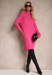 Fuksjowa Dzianinowa Sukienka o Prostym Kroju z Golfem Sinavellea. Czerwone sukienki damskie Renee, bez wzorów, z dzianiny, eleganckie, bez ramiączek. Za 69.99 zł.