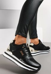 Czarne Brokatowe Sneakersy na Ozdobnej Podeszwie przed Kostkę Jariana. Czarne obuwie sportowe damskie Renee, przed kostkę, bez zapięcia. Za 79.99 zł.