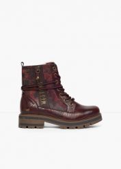 Botki sznurowane Mustang, z zamkiem. Czerwone botki damskie bonprix, bez obcasa, bez zapięcia. Za 229.99 zł.