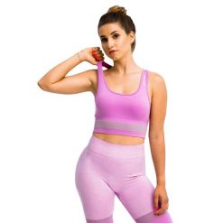 Biustonosz sportowy damski GymHero Stripes Bra. Fioletowe biustonosze sportowe damskie Gym Hero, bez wzorów, z elastanu. Za 104.44 zł.