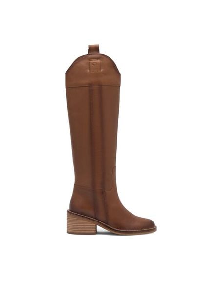 Gino Rossi Kozaki DORA-110383 Brązowy. Brązowe kozaki damskie Gino Rossi, ze skóry, bez obcasa, na słupku, bez zapięcia. Za 579.99 zł.