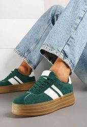 Zielone Sneakersy Kultowe Tenisówki z Ozdobnymi Paskami Vandell. Zielone obuwie sportowe damskie Renee, z jeansu, bez zapięcia, tenisowe. Za 79.99 zł.