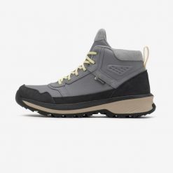 Buty turystyczne damskie Quechua NH500 Mid skóra wodoodporne. Szare obuwie trekkingowe damskie QUECHUA, ze skóry, przed kolano, bez zapięcia. Za 269.99 zł.