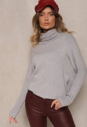 Jasnoszary Golf z Kieszeniami z Dzianiny z Wiskozą Lannorella. Szare golfy damskie Renee, l, z aplikacjami, z dzianiny, bez ramiączek. Za 84.99 zł.