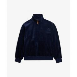 Bluza damska Superdry Country Club. Niebieskie bluzy damskie Superdry, bez wzorów, z weluru, bez kaptura. Za 342.35 zł.