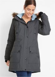 Wodoodporna długa kurtka outdoorowa z kapturem. Szare kurtki damskie bonprix, s, bez wzorów, z kapturem. Za 329.99 zł.