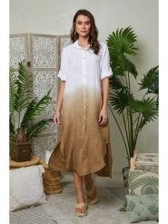 Lin Passion Lniana sukienka w kolorze jasnobrązowym rozmiar: 40/42. Brązowe sukienki damskie Lin Passion, bez wzorów, ze lnu, klasyczne, bez ramiączek. Za 268.95 zł.